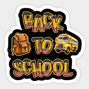 Back to School Bus and Backpack in Pencils Sticker